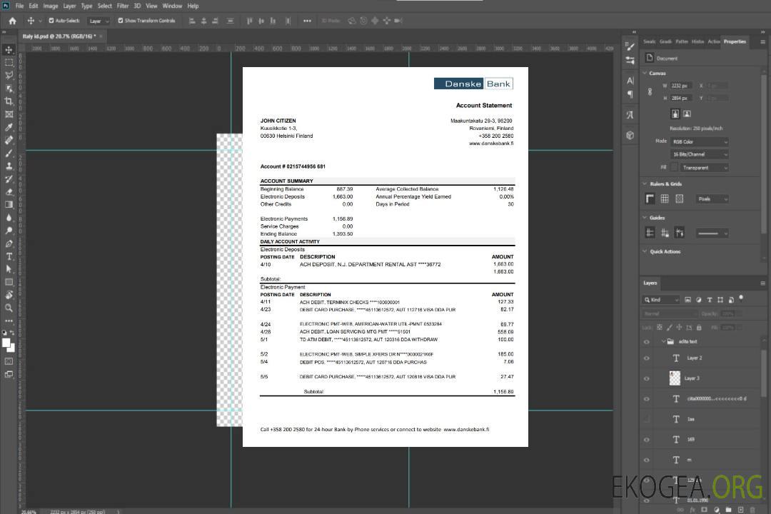 Modèle de relevé bancaire Finland Danske facile à remplir au format de fichier .xls et .pdf template